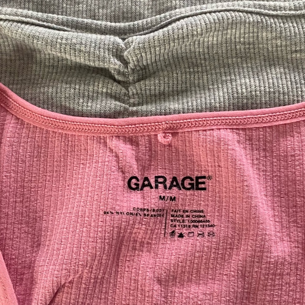 Garage Pink Ribbed V-Neck Crop Top and SHEIN Grey top - Picture 2 of 4
